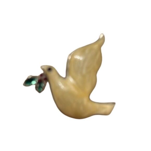 Vintage Signed LC Liz Claiborne Silver Tone White Enamel Dove Christmas Brooch‎ - Picture 1 of 4